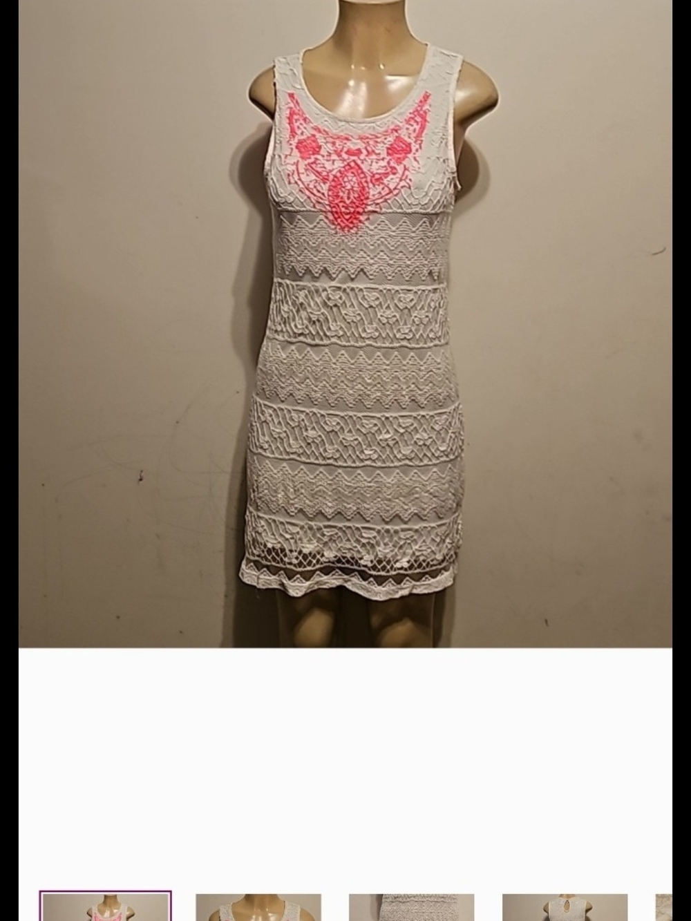 Xhilaration Cream Crochet Tank with Neon Pink Accent